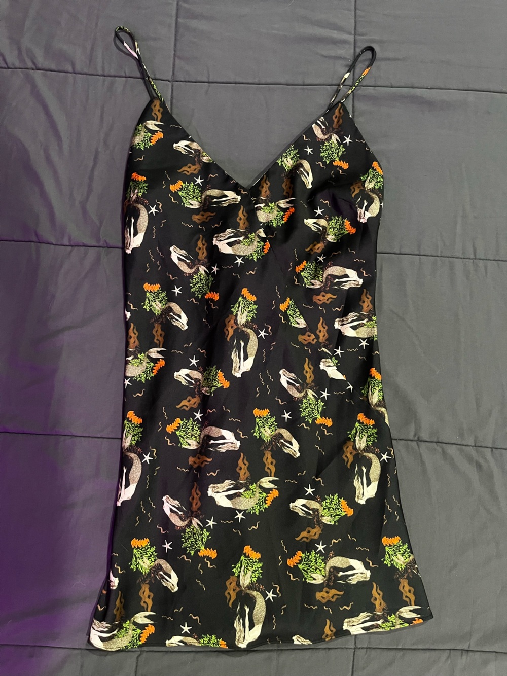 Zara Black Maxi Skirt with Mermaid & Seaweed Print
